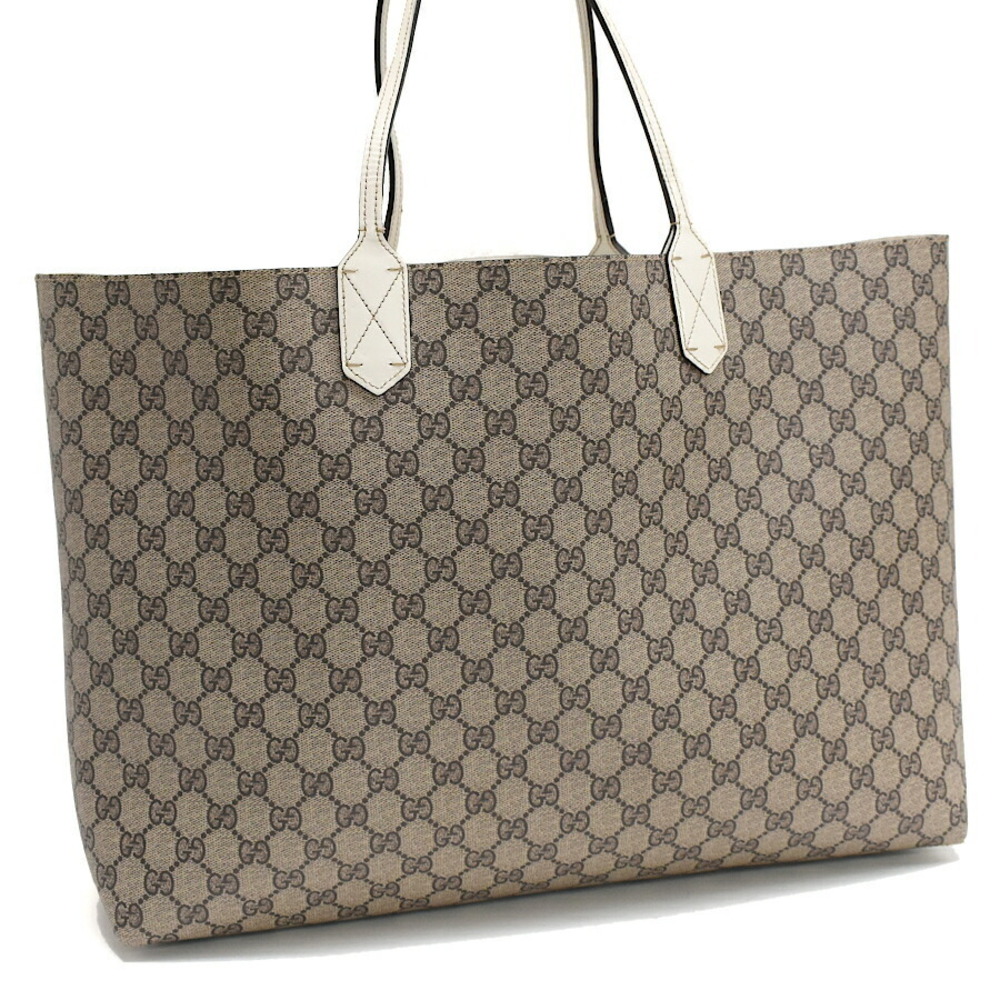 Gucci Reversible Tote Bag GG Supreme Canvas Leather Beige White